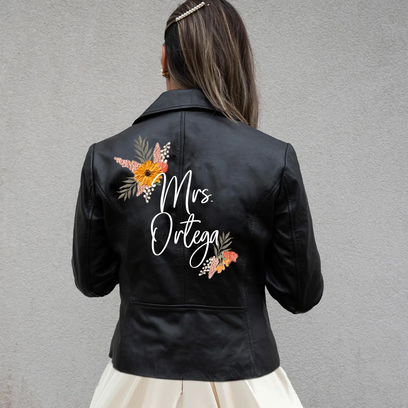 (Real Leather) Custom Bride Leather Jacket