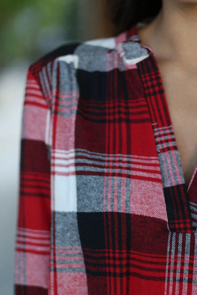 Red Plaid Top With Mandarin Collar