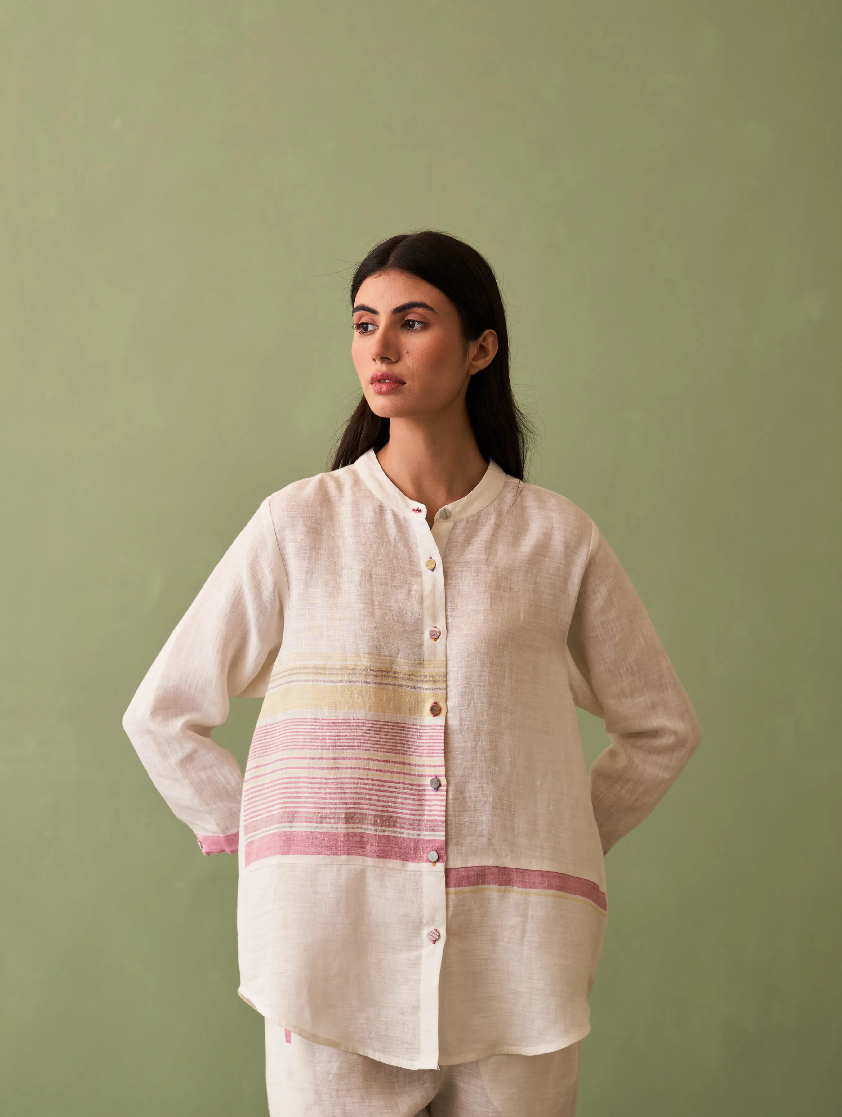 Resa Border Linen Co-ord Set - Ivory