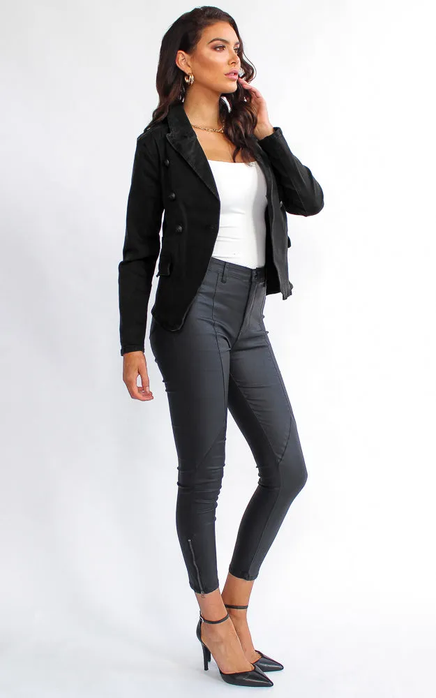 Royalty Denim Blazer Jacket - Black