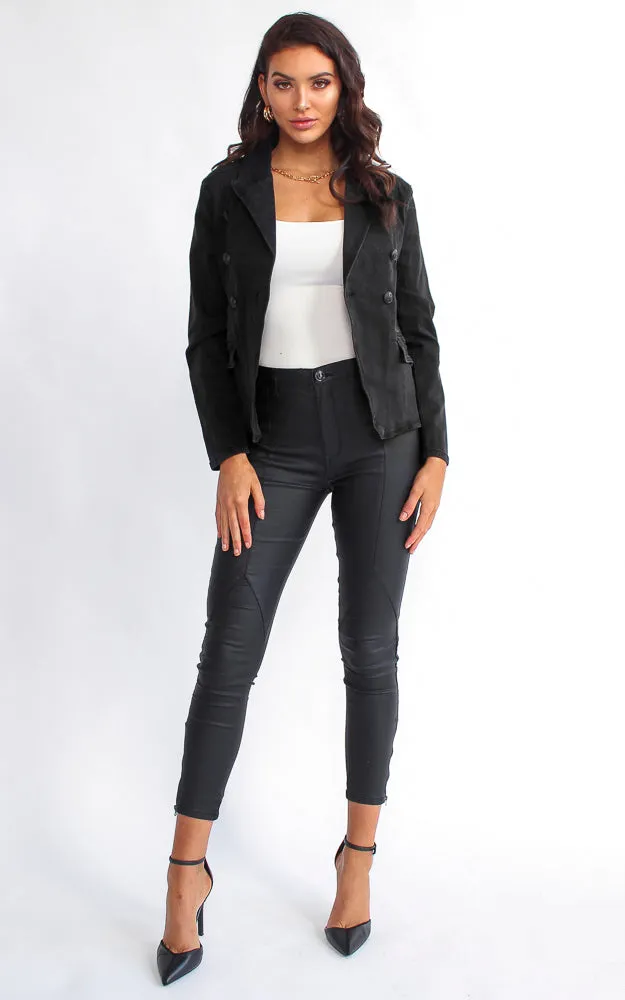 Royalty Denim Blazer Jacket - Black