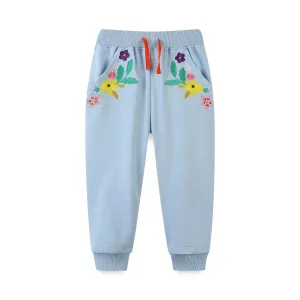 Toddler/Kid Girl's Floral Design Blue Pants