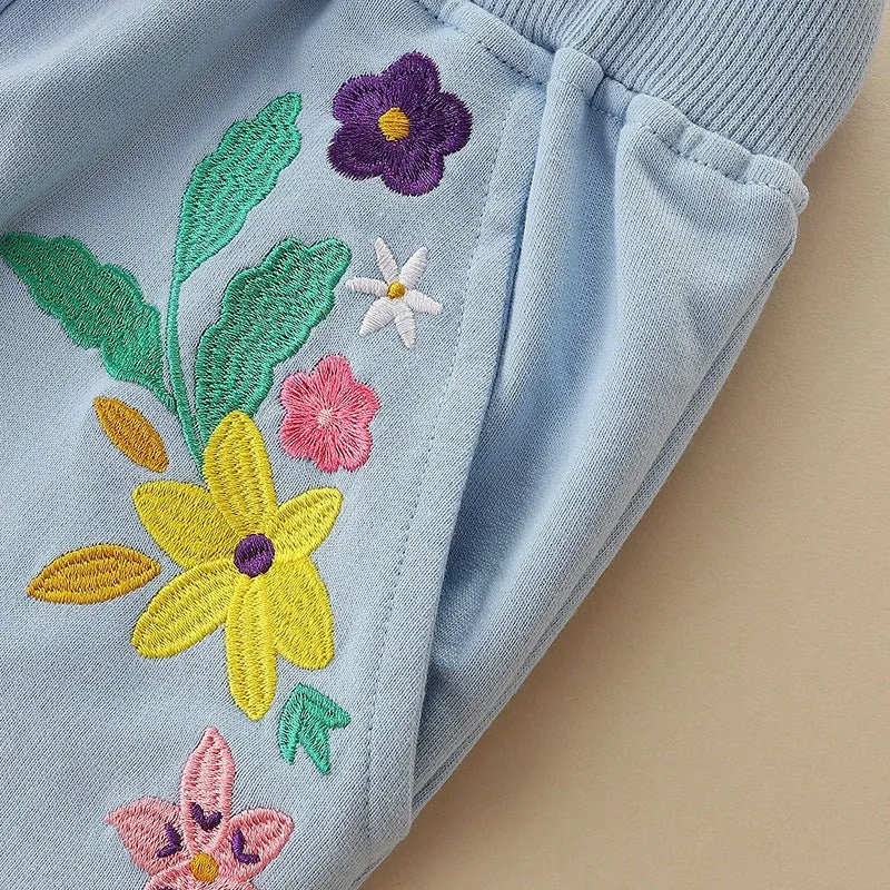 Toddler/Kid Girl's Floral Design Blue Pants