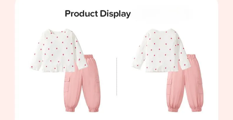 Toddler/Kid Girl's Long Sleeve Little Pink Flowers Print Design Tee with Pants Set