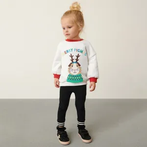 Toddler/Kid Girl's Merry Pigmas Embroidery Design Sweatshirt with Pants Set