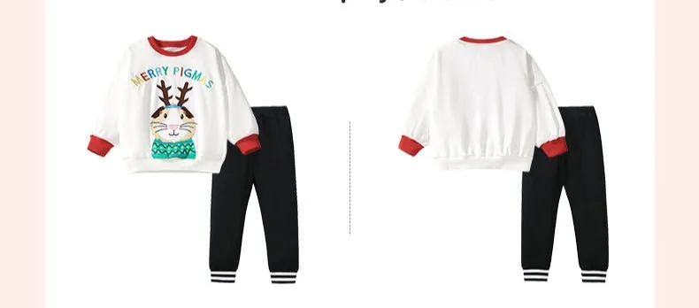 Toddler/Kid Girl's Merry Pigmas Embroidery Design Sweatshirt with Pants Set