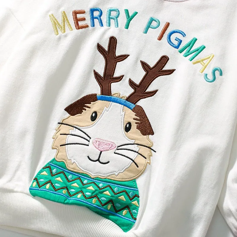 Toddler/Kid Girl's Merry Pigmas Embroidery Design Sweatshirt with Pants Set