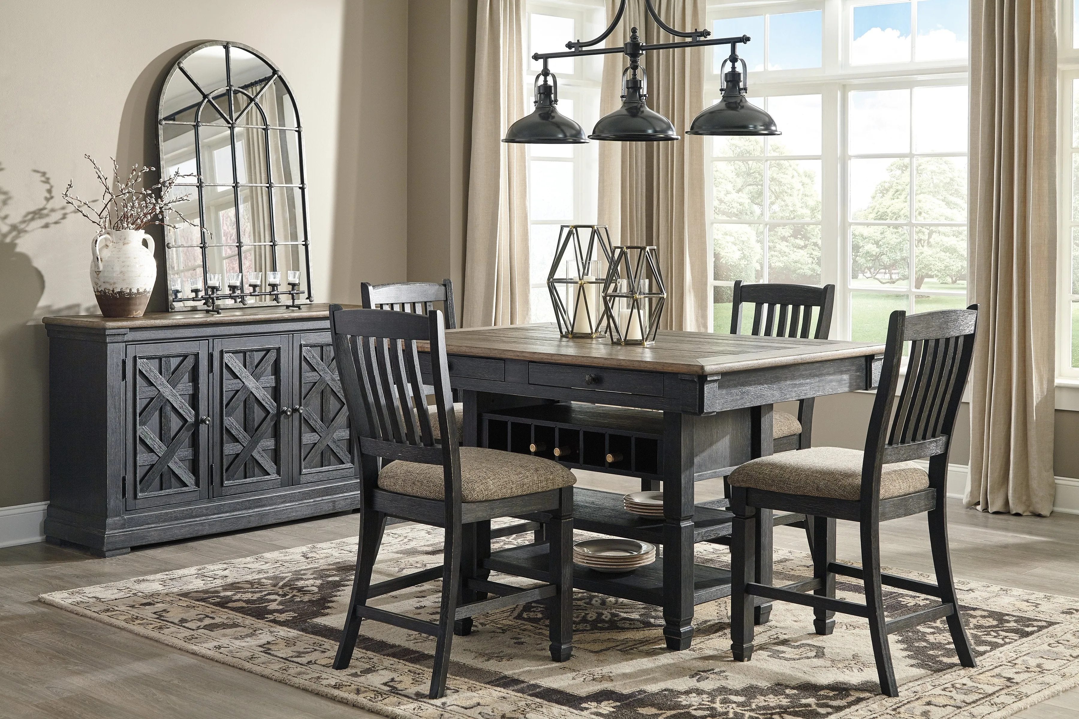 Tyler Creek Black-Gray Counter Height Set