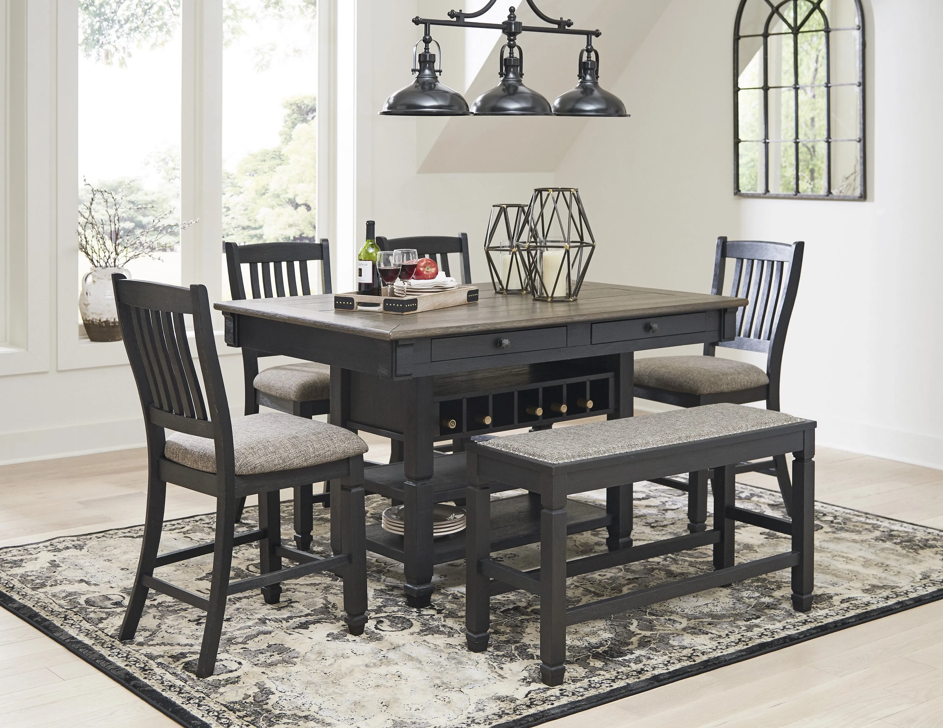 Tyler Creek Black-Gray Counter Height Set