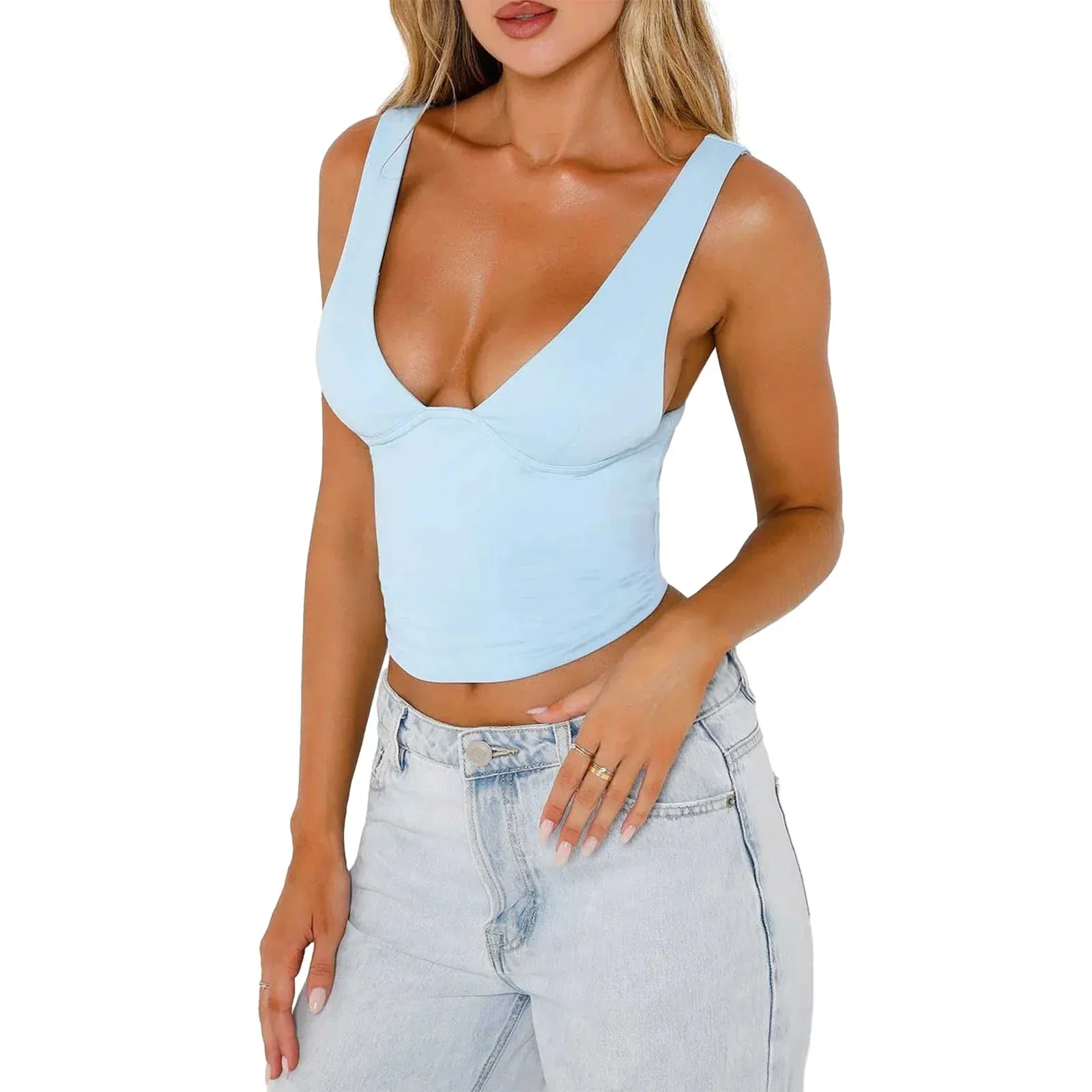 V Neck Sleeveless Slim Fit Trendy Corset Basic Going Out Crop Deep Top