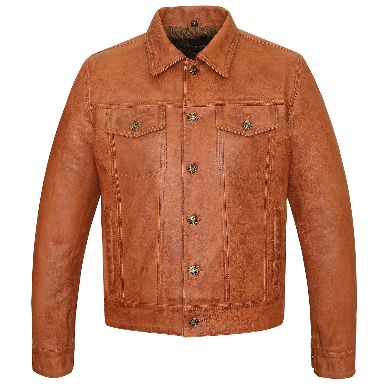 Vance Leathers' Mens Austin Brown Premium Classic Motorcycle Trucker Leather Jacket