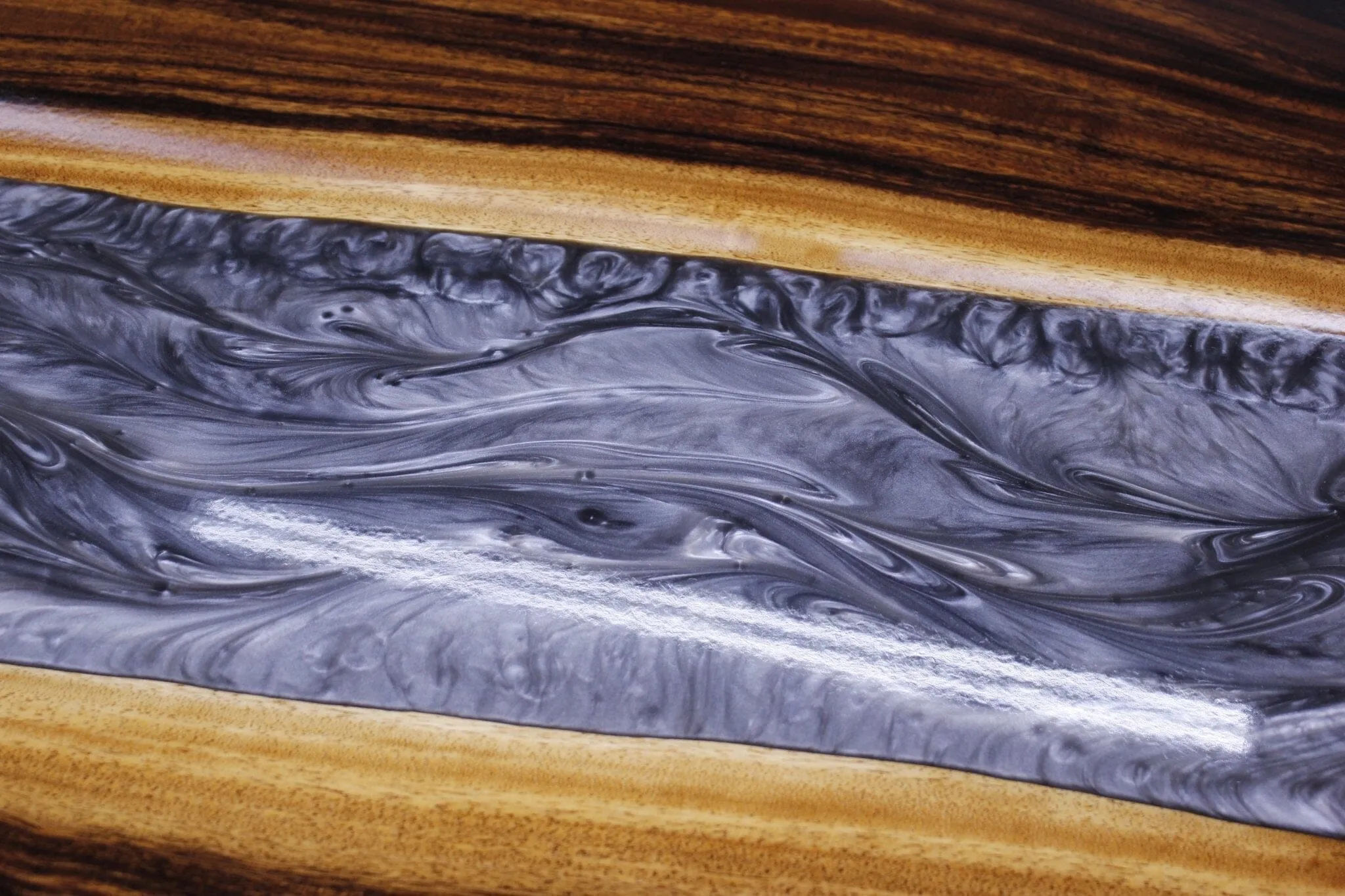 Walnut Live Edge Slab Dining Tabletop - Gray River Epoxy - 80 x 40 x 2"