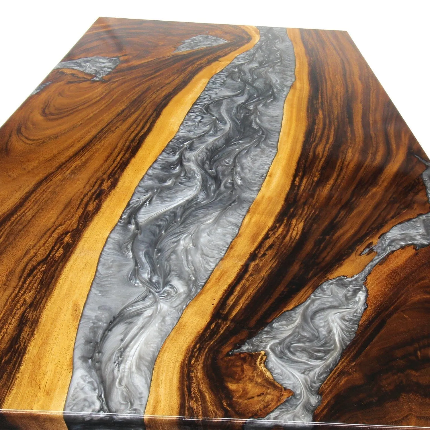 Walnut Live Edge Slab Dining Tabletop - Gray River Epoxy - 80 x 40 x 2"