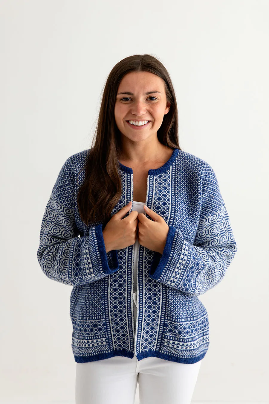 Womens Fair isle Towie Kimono Cardigan / Coatigan - Royal Blue