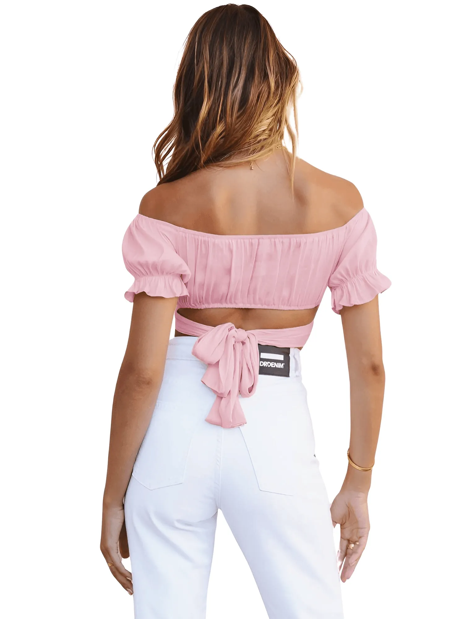 Women's Paris Style Off Shoulder Crop Top Short Sleeve